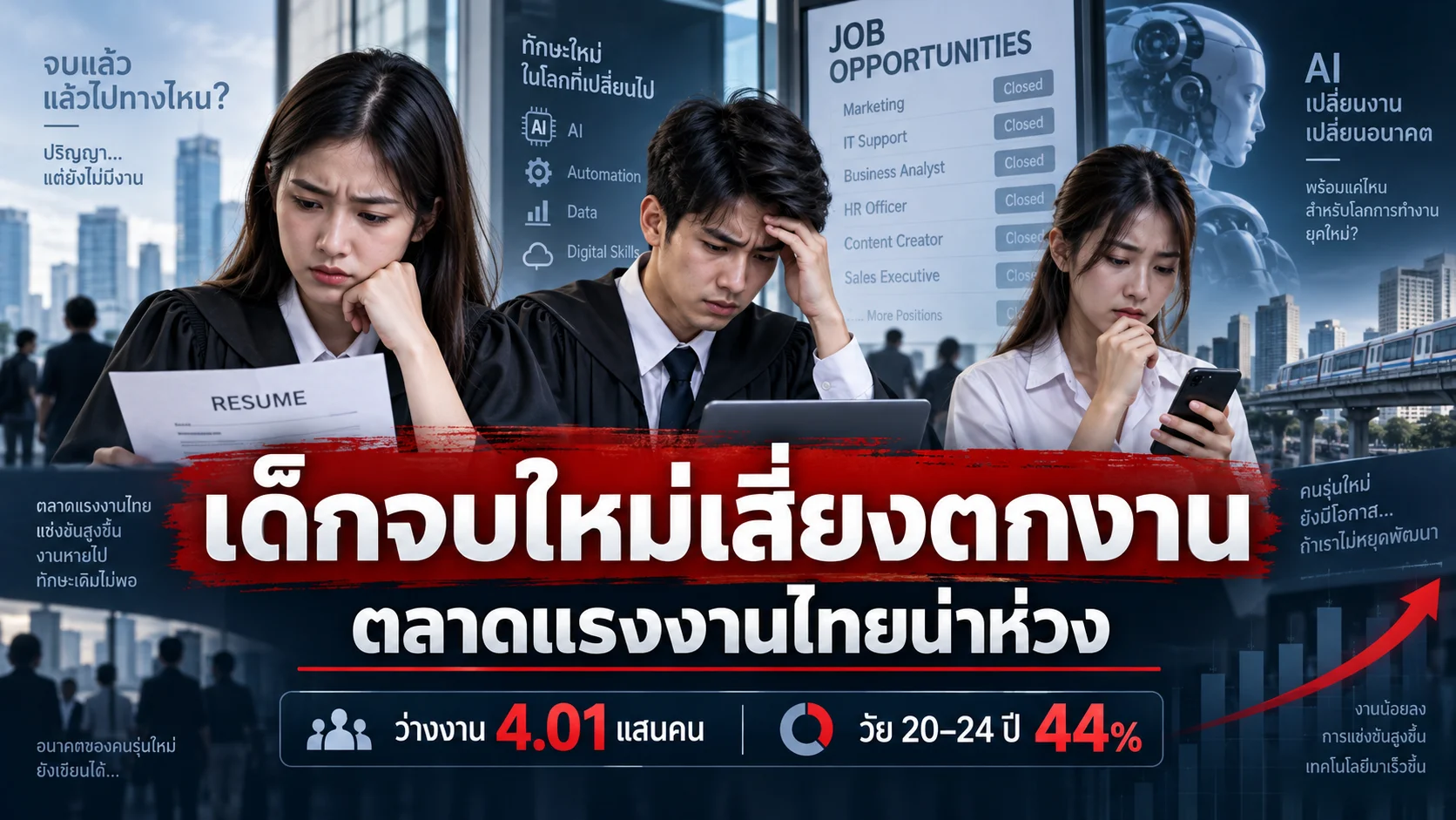 เปิดวิกฤตแรงงานไทย!  เด็กจบใหม่เสี่ยงตกงานหนัก