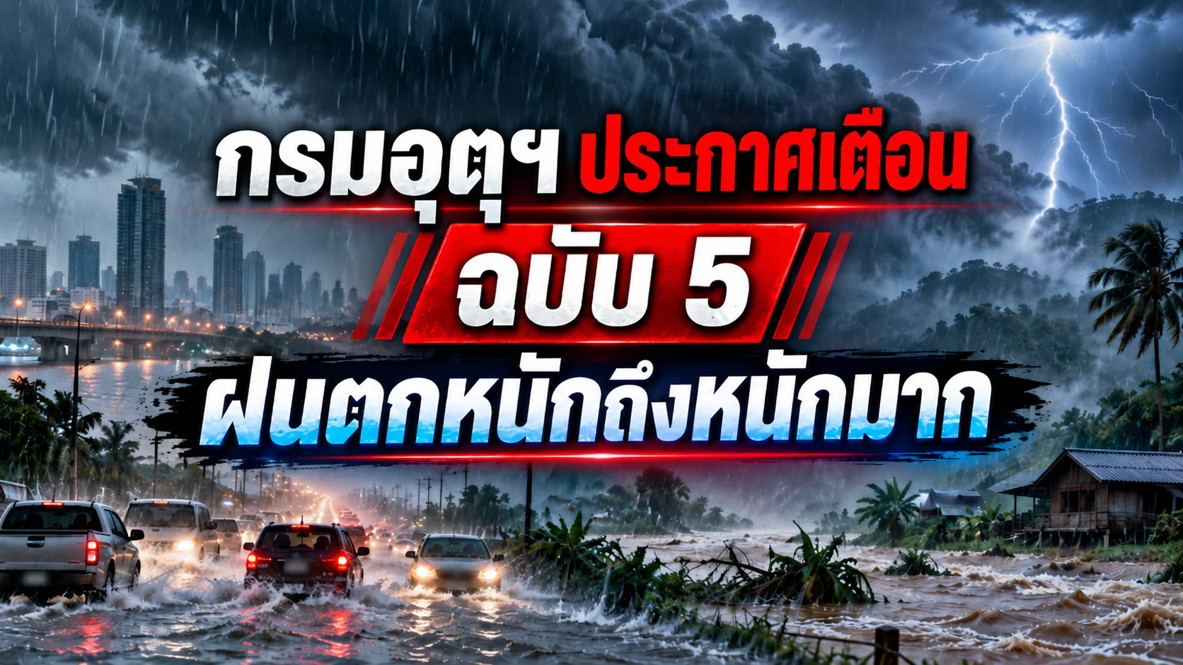กรมอุตุฯ ประกาศ เตือน ฉบับ 5ฝนตกหนักถึงหนักมาก