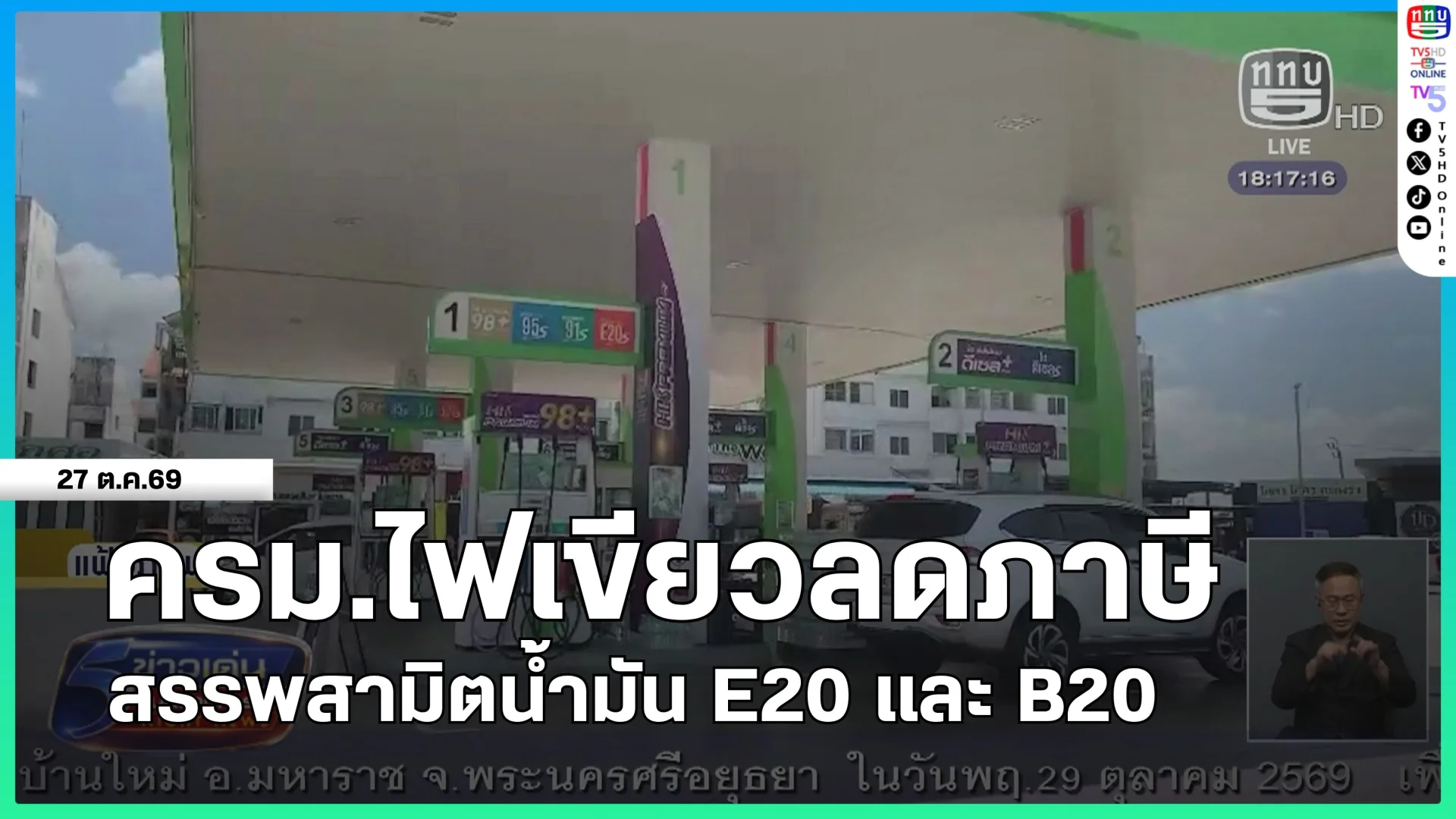 ครม.ไฟเขียวลดภาษีสรรพสามิตน้ำมัน E20 และ B20