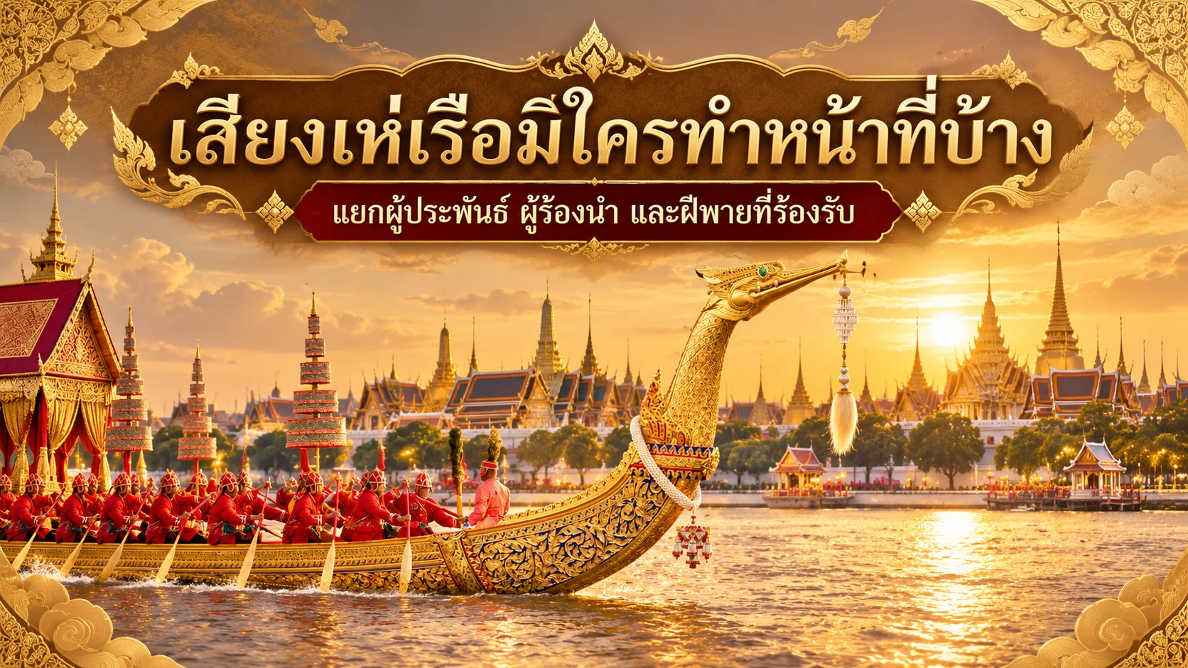 เสียงเห่เรือมีใครทำหน้าที่บ้าง แยกผู้ประพันธ์ ผู้ร้องนำ และฝีพายที่ร้องรับ