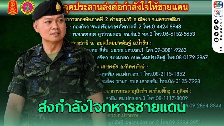 "ทภ.2" เปิดจุดประสานงานส่งกำลังใจทหารชายแดน