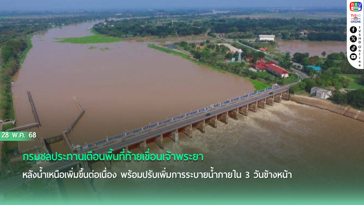 เตือนน้ำเหนือ เขื่อนเจ้าพระยาเพิ่มการระบายน้ำ