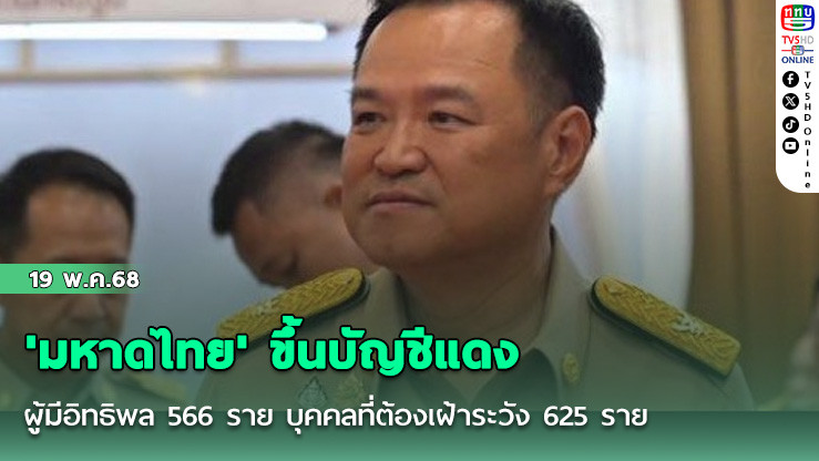 'มหาดไทย' ขึ้นบัญชีแดง ผู้มีอิทธิพล 566 ราย บุคคลที่ต้องเฝ้าระวัง 625 ราย