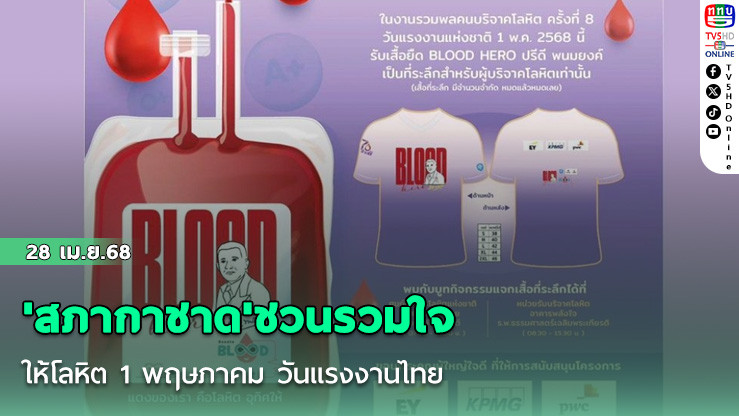 'สภากาชาด'ชวนรวมใจ ให้โลหิต 1 พฤษภาคม วันแรงงานไทย