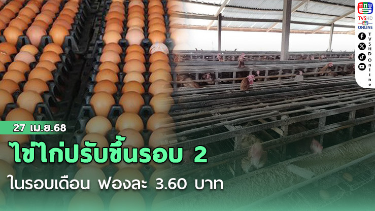 ไข่ไก่ปรับขึ้นรอบ 2 ในรอบเดือน ฟองละ 3.60 บาท