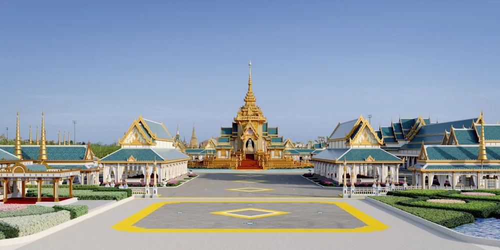 ภาพจําลองพระเมรุมาศ ในการพระราชพิธีถวายพระเพลิงพระบรมศพ สมเด็จพระนางเจ้าสิริกิติ์ พระบรมราชินีนาถ พระบรมราชชนนีพันปีหลวง