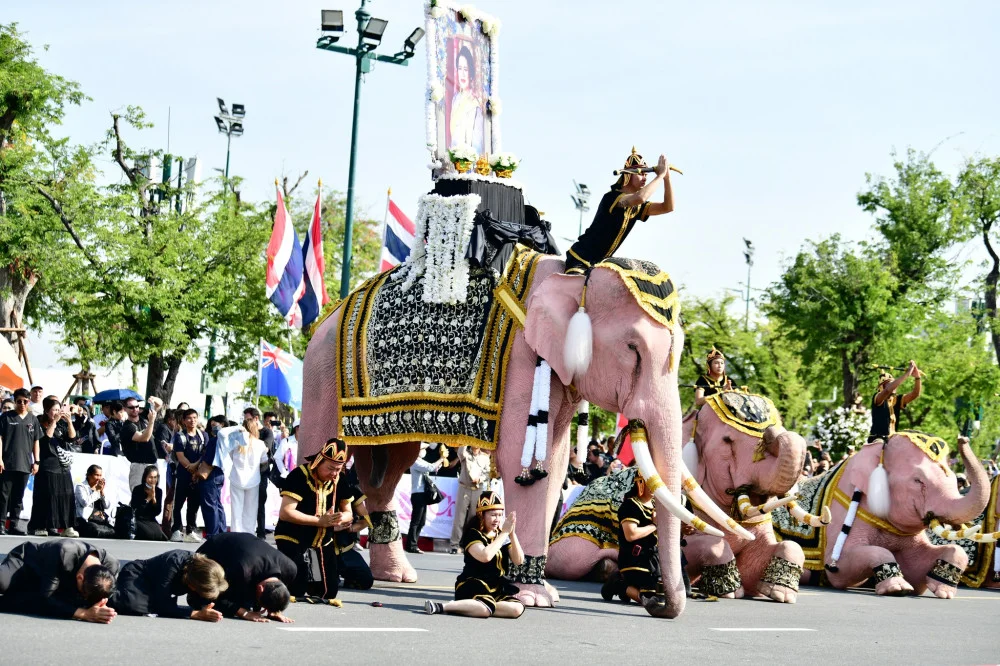 ขบวนคชสารคู่แผ่นดิน (ช้าง ๑๑ เชือก) เข้ากราบถวายสักการะพระบรมศพ สมเด็จพระนางเจ้าสิริกิติ์ พระบรมราชินีนาถ พระบรมราชชนนีพันปีหลวง