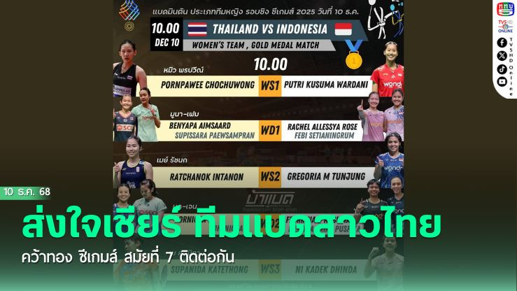 ส่งใจเชียร์ ทีมแบดสาวไทย คว้าทอง ซีเกมส์ สมัยที่ 7 ติดต่อกัน