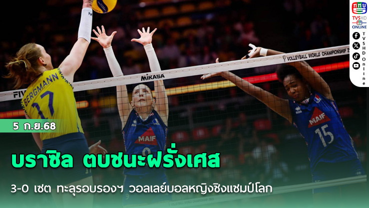 บราซิล ตบชนะฝรั่งเศส 3-0 เซต ทะลุรอบรองฯ วอลเลย์บอลหญิงชิงแชมป์โลก