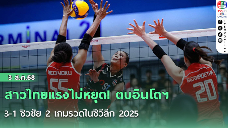 สาวไทยแรงไม่หยุด! ตบอินโดฯ 3-1 ซิวชัย 2 เกมรวดในซีวีลีก 2025