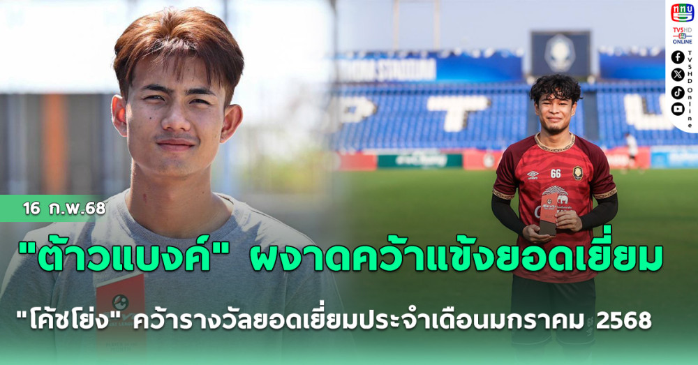 "ต้าวแบงค์" ผงาดคว้าแข้งยอดเยี่ยม  "โค้ชโย่ง" นำราชบุรีแรงไม่หยุด คว้ารางวัลยอดเยี่ยมประจำเดือนมกราคม 2568