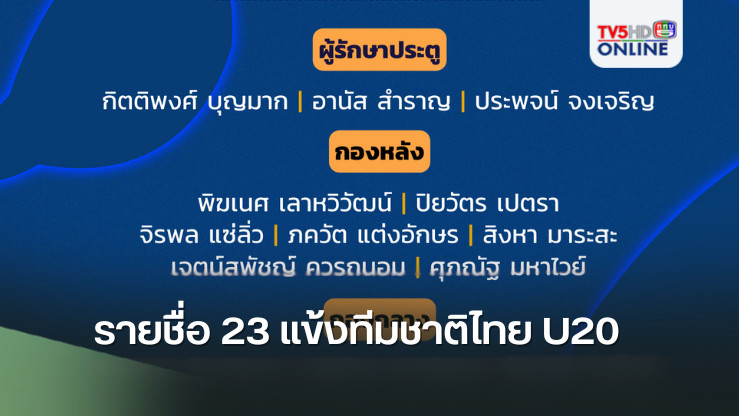 ประกาศ : รายชื่อ 23 แข้งทีมชาติไทย U20 ชุดเตรียมสู้ศึกชิงแชมป์เอเชีย รอบคัดเลือก