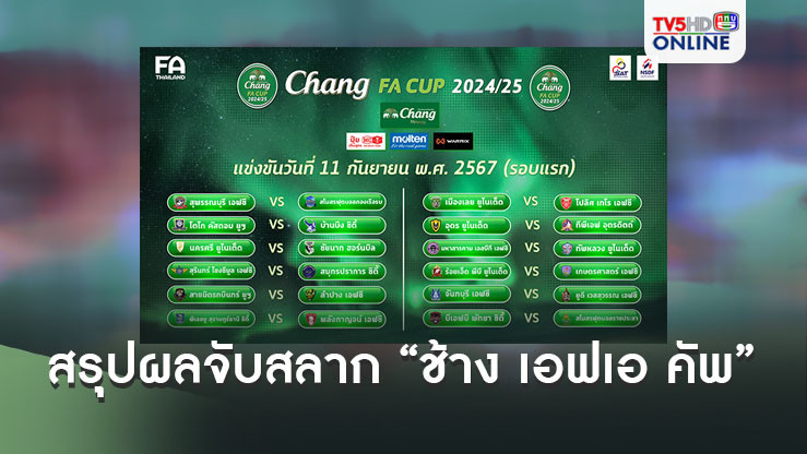 สรุปผลการจับสลาก การแข่งขันฟุตบอล "ช้าง เอฟเอ คัพ" ฤดูกาล 2024/25 รอบแรก