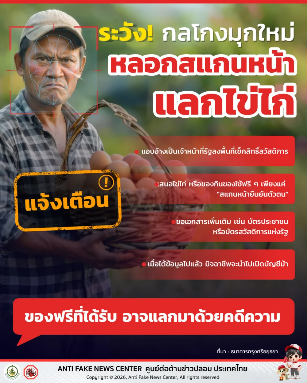 ระวัง! กลโกงมุกใหม่ หลอกสแกนหน้าแลกไข่ไก่