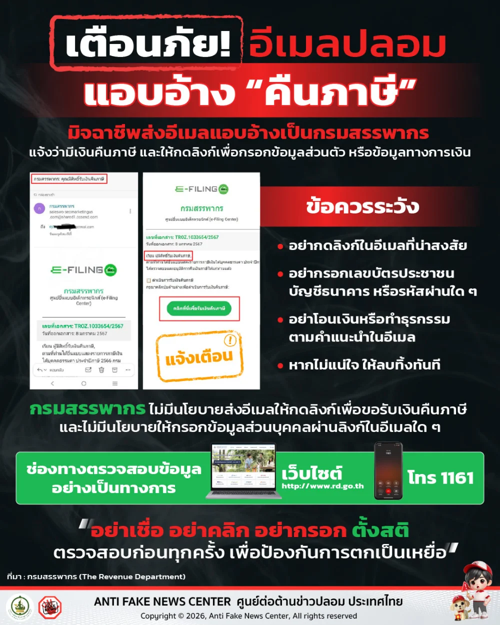 เตือนภัย! อีเมลปลอมแอบอ้าง "คืนภาษี"