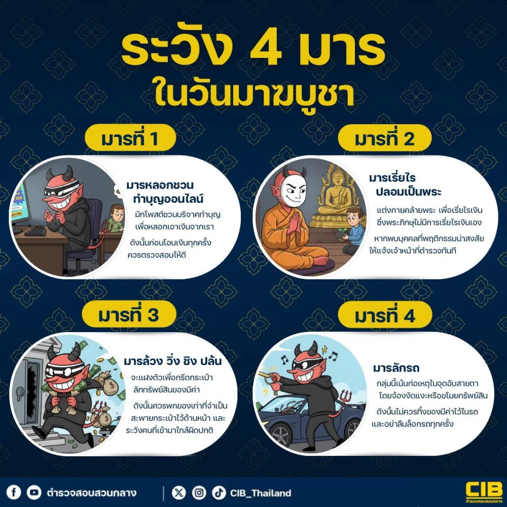 ระวัง 4 มาร ในวันมาฆบูชา ขอเตือนภัยพี่น้องประชาชน ให้ระมัดระวัง