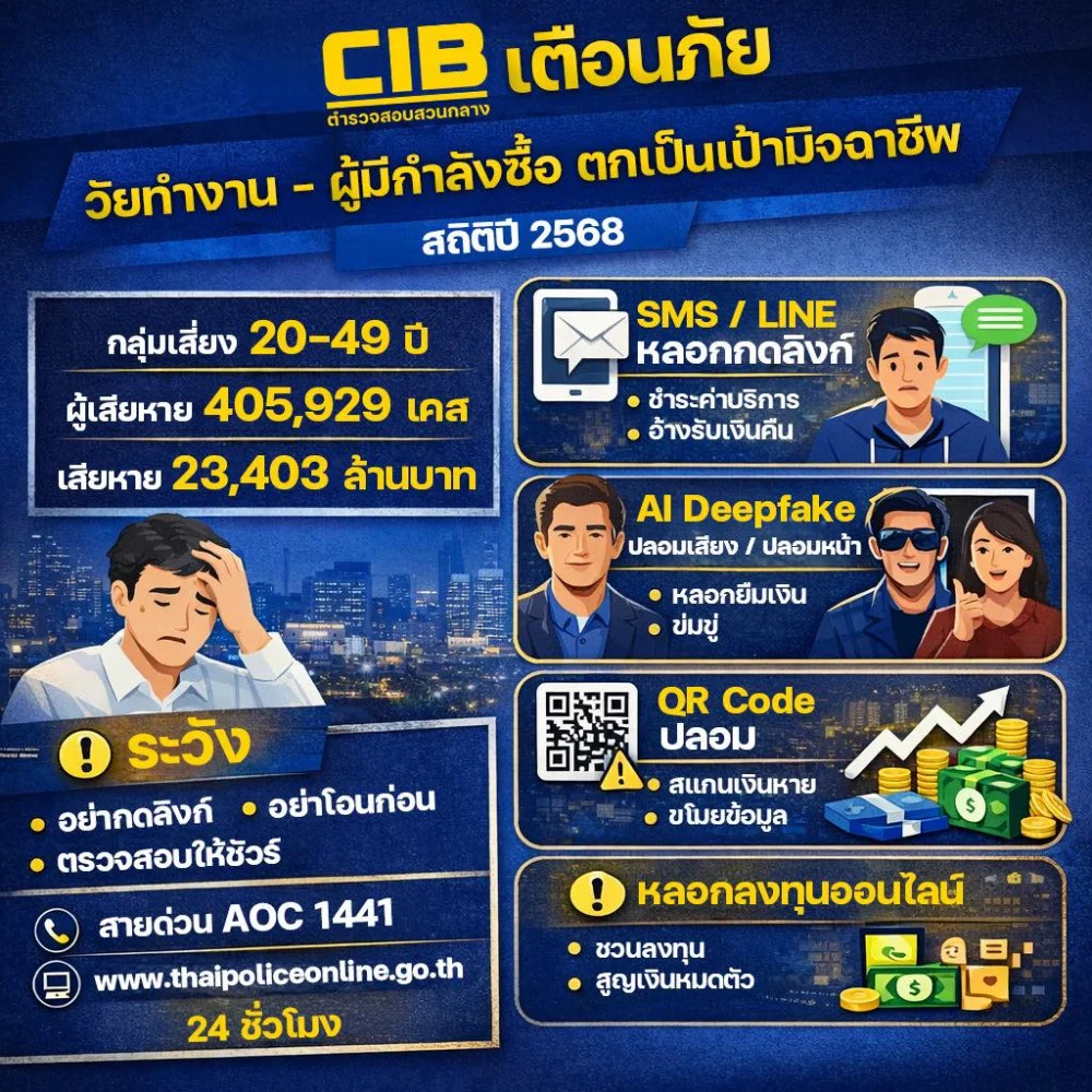 วัยทํางาน - ผู้มีกําลังซื้อ ตกเป็นเป้าหมายของมิจฉาชีพ