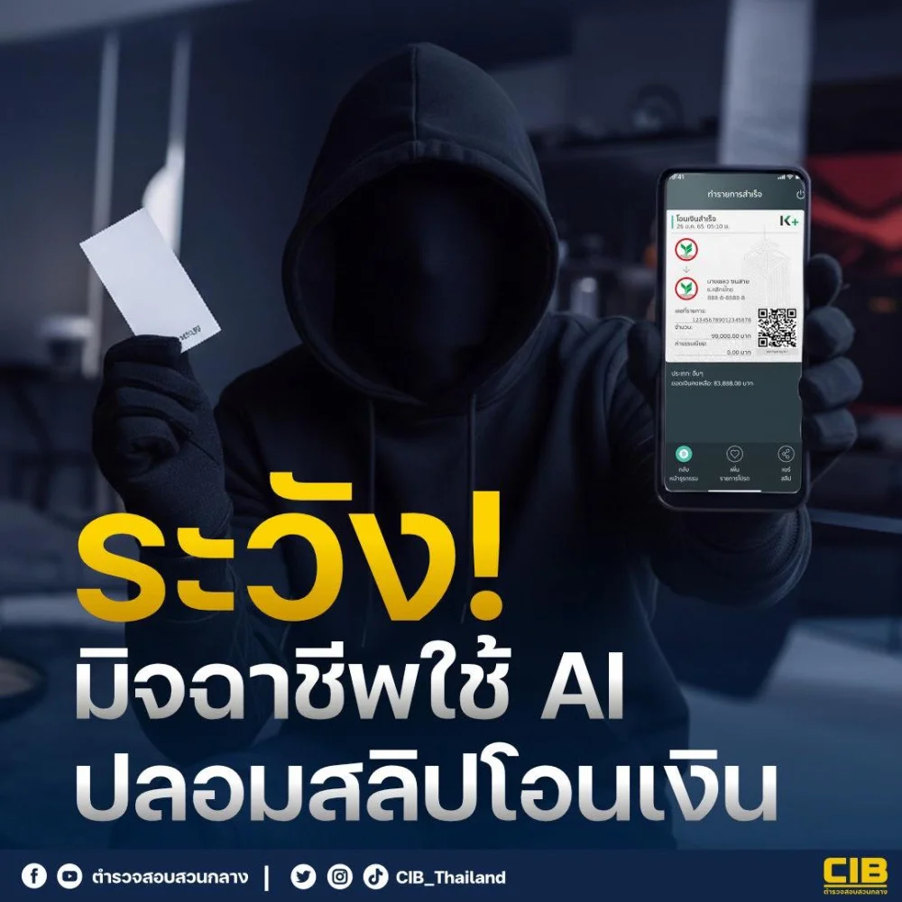 ระวัง! มิจฉาชีพใช้ AI ทําสลิปโอนเงินปลอม