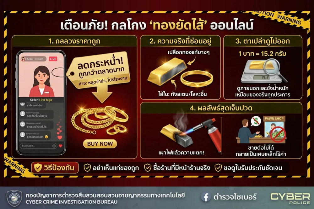 เตือนภัยสาย CF! "ไลฟ์สดขายทองปลอมยัดไส้"