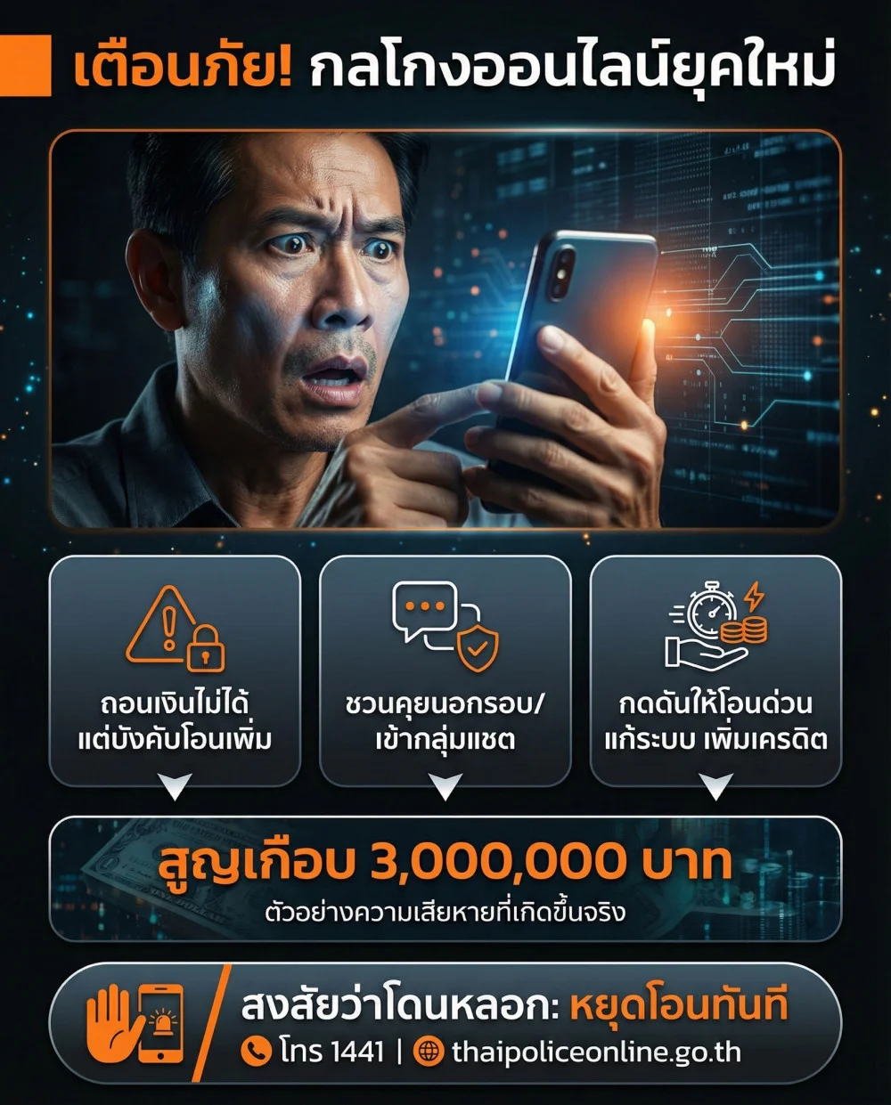 "ถอนเงินไม่ได้ แต่ให้โอนเพิ่มนี่ไม่ใช่ระบบขัดข้อง... นี่คือกลโกงออนไลน์"