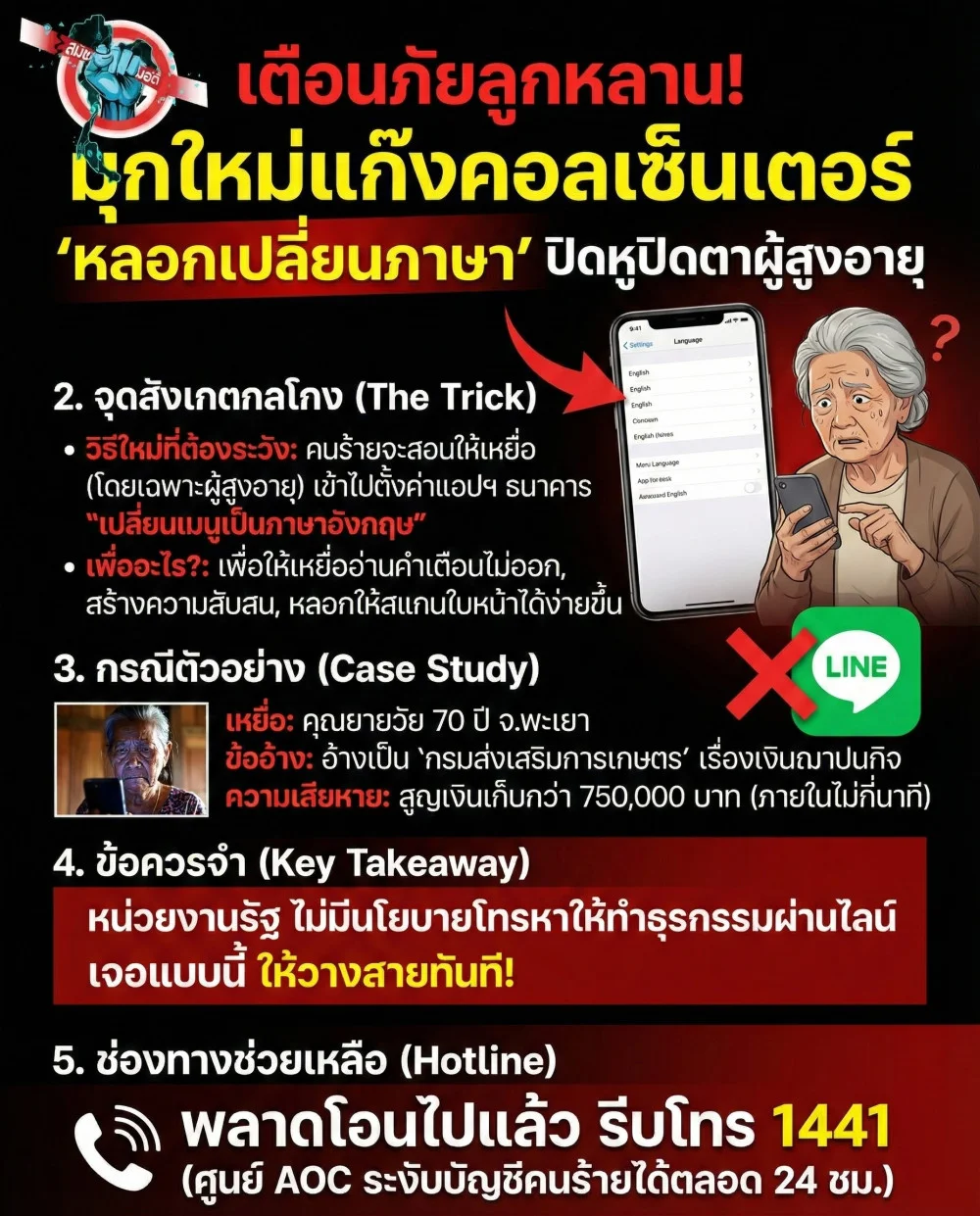 มุกใหม่โคตรอันตราย! แก๊งคอลฯ สั่ง "เปลี่ยนภาษา" ปิดหูปิดตาเหยื่อ! 