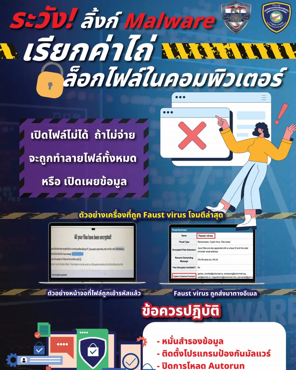 ตํารวจไซเบอร์ฝากเตือนภัย ระวัง! ลิ้งก์ Malware เรียกค่าไถ่ ล็อกไฟล์ในคอมพิวเตอร์ 