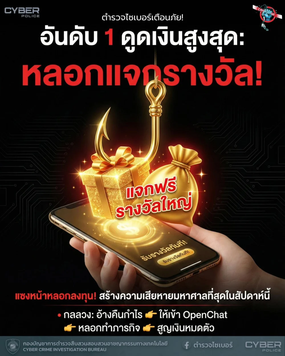 ระวัง! หลอกโอนเงินเพื่อรับรางวัล ขึ้นเป็นคดีเสียหายสูงสุดประจําสัปดาห์
