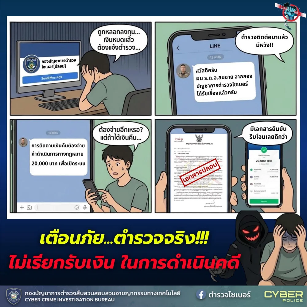 เตือนภัย! แผนประทุษกรรม “เชือดซ้ํา”  มิจฉาชีพจะแอบอ้างเป็นตํารวจและหลอกให้โอนเงิน