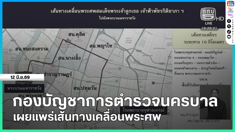 กองบัญชาการตํารวจนครบาล เผยแพร่เส้นทางเคลื่อนพระศพ