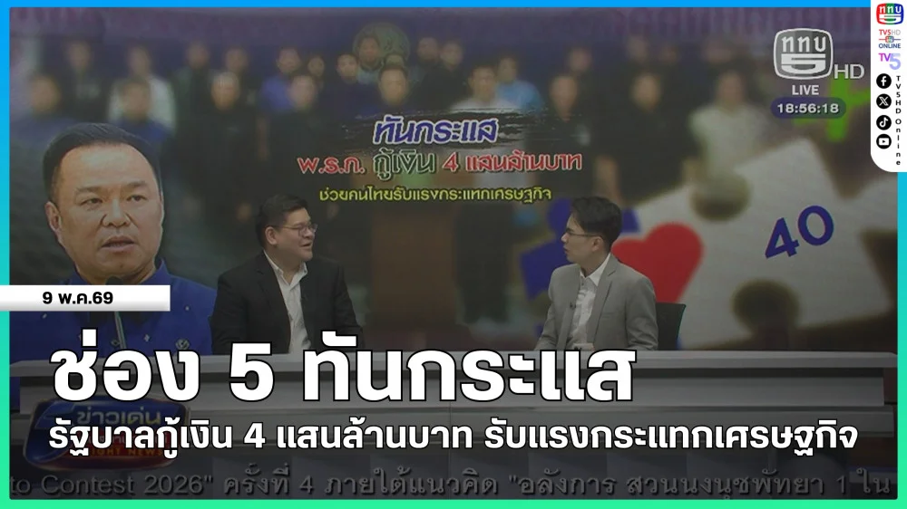 ช่อง 5 ทันกระแส : รัฐบาลกู้เงิน 4 แสนล้านบาท รับแรงกระแทกเศรษฐกิจ