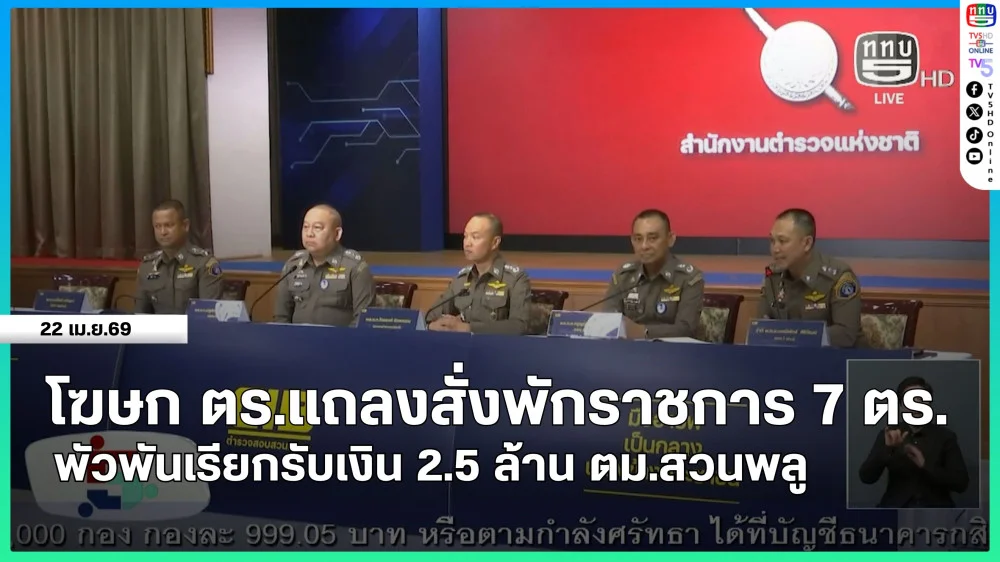 โฆษก ตร.แถลงสั่งพักราชการ 7 ตร.พัวพันเรียกรับเงิน 2.5 ล้าน ตม.สวนพลู
