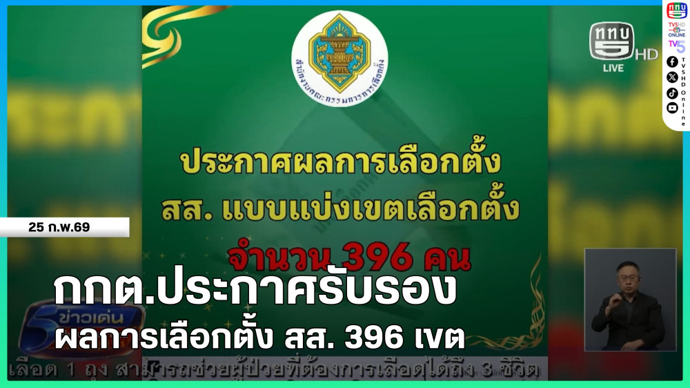 กกต.ประกาศรับรองผลการเลือกตั้ง สส. 396 เขต