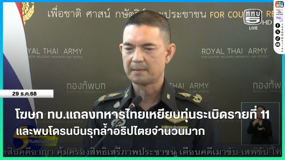 โฆษก ทบ.แถลงทหารไทยเหยียบทุ่นระเบิดรายที่ 11 และพบโดรนบินรุกล้ําอธิปไตยจํานวนมาก