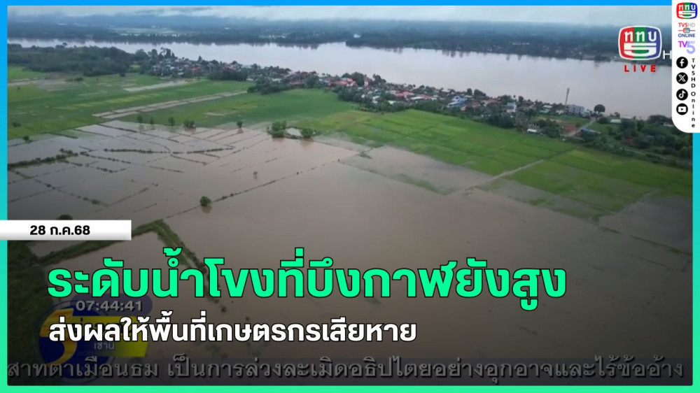 ระดับน้ำโขงที่บึงกาฬยังสูงส่งผลให้พื้นที่เกษตรกรเสียหาย