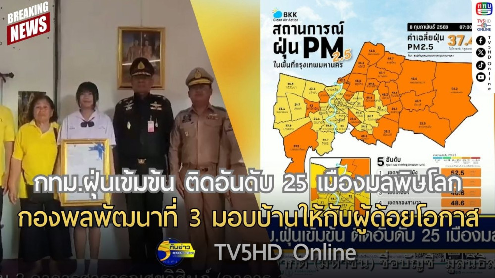 กทม.ฝุ่นเข้มข้น ติดอันดับ 25 เมืองมลพิษของโลก + กองพลพัฒนาที่ 3 มอบบ้านให้กับผู้ด้อยโอกาส