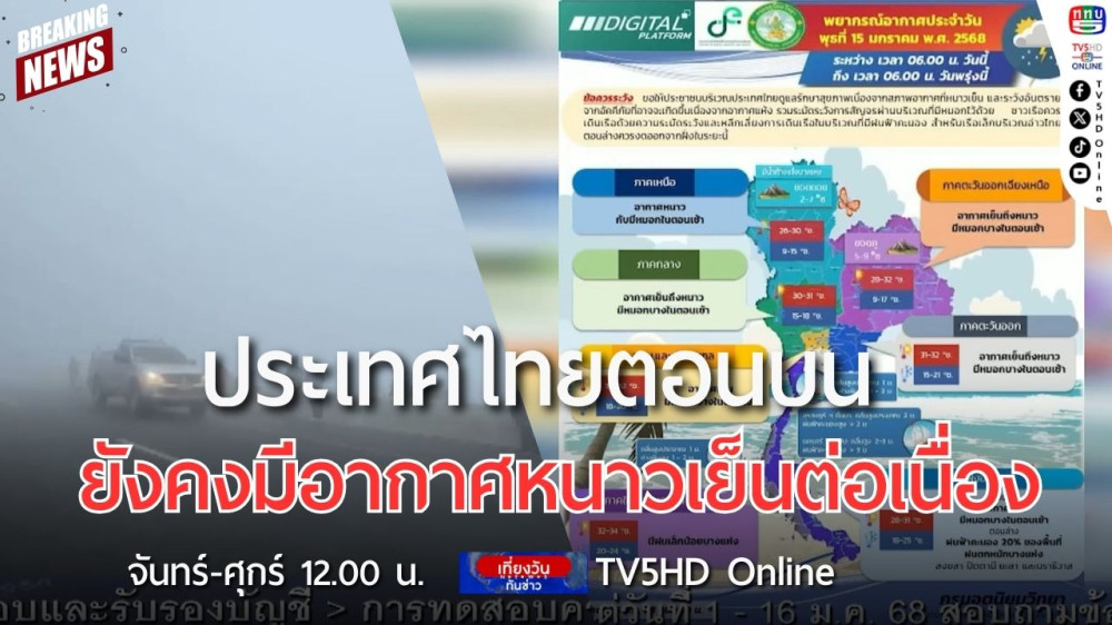 ประเทศไทยตอนบนยังคงมีอากาศหนาวเย็นต่อเนื่อง