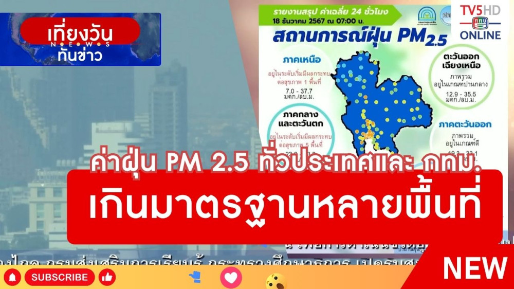 ค่าฝุ่น PM 2.5 ทั่วประเทศและ กทม.เกินมาตรฐานหลายพื้นที่