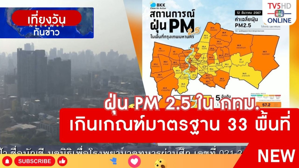 ฝุ่น PM 2.5 ใน กทม.เกินเกณฑ์มาตรฐาน 33 พื้นที่