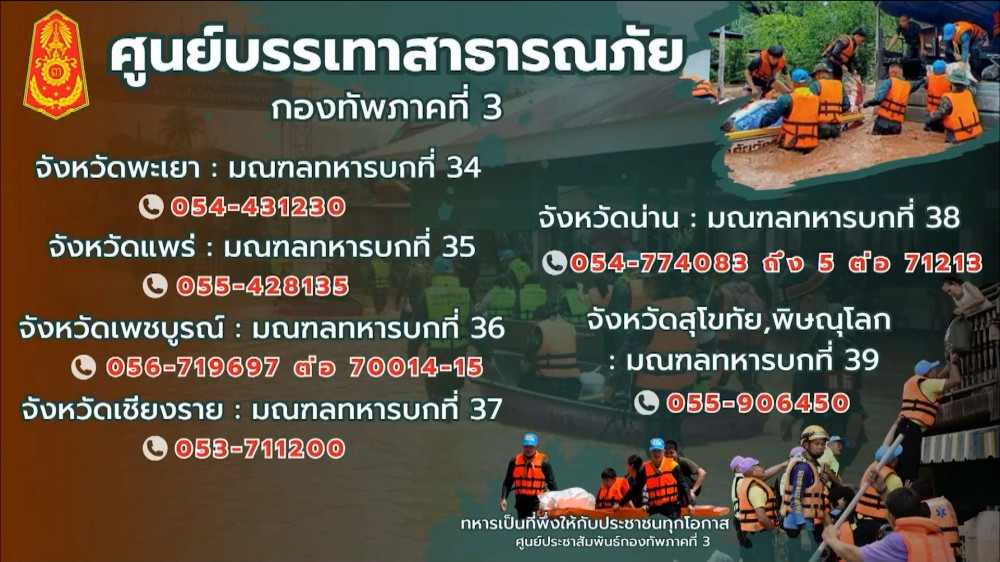รวมช่องทางประสานช่วยน้ำท่วม (ทภ.3 + ททบ.)