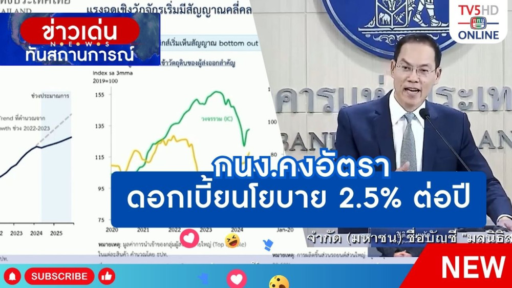 กนง.คงอัตราดอกเบี้ยนโยบาย 2.5% ต่อปี