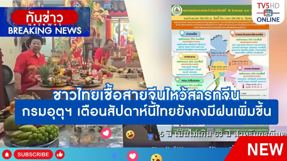 ชาวไทยเชื้อสายจีนไหว้สารทจีน + กรมอุตุนิยมวิทยาเตือนสัปดาห์นี้ไทยยังคงมีฝนเพิ่มขึ้น