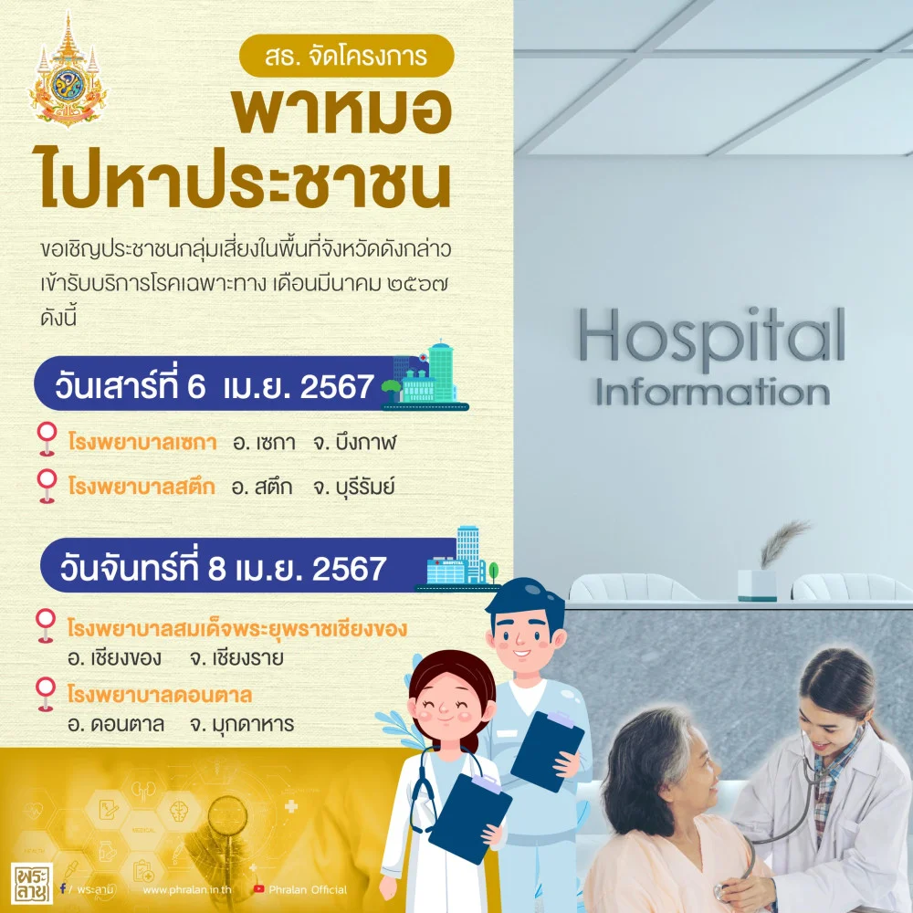 สธ. จัดโครงการพาหมอไปหาประชาชน เฉลิมพระเกียรติ ฯ เพื่อให้บริการประชาชนกลุ่มเสี่ยงโรคเฉพาะทางในพื้นที่ห่างไกลโดยหน่วยแพทย์เฉพาะทางจิตอาสา
