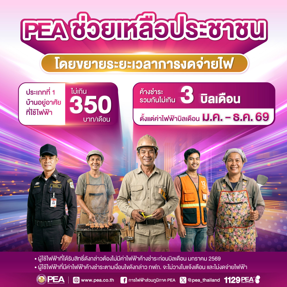 ช่วยเหลือประชาชนขยายระยะเวลาการงดจ่ายกระแสไฟฟ้า สําหรับผู้ใช้ไฟฟ้าประเภทบ้านอยู่อาศัย