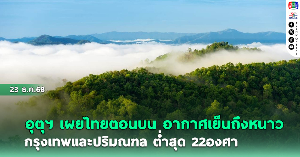 อุตุฯเผย ไทยตอนบนอากาศเย็นถึงหนาว กรุงเทพและปริมณฑล ต่ําสุด 22องศา