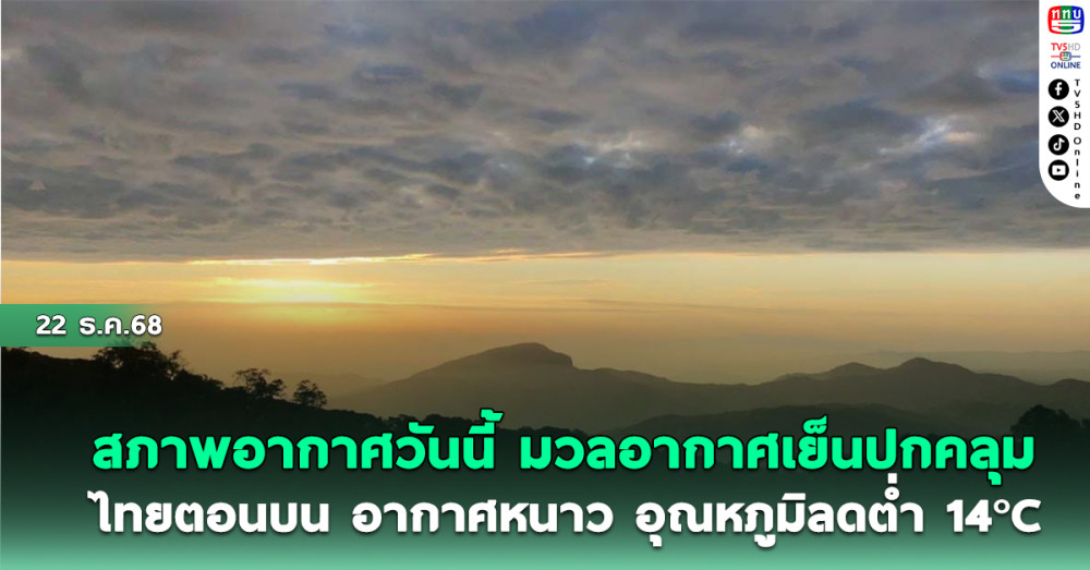 สภาพอากาศวันนี้ "มวลอากาศเย็นปกคลุม" ไทยตอนบน อากาศหนาว อุณหภูมิลดต่ํา 14°C