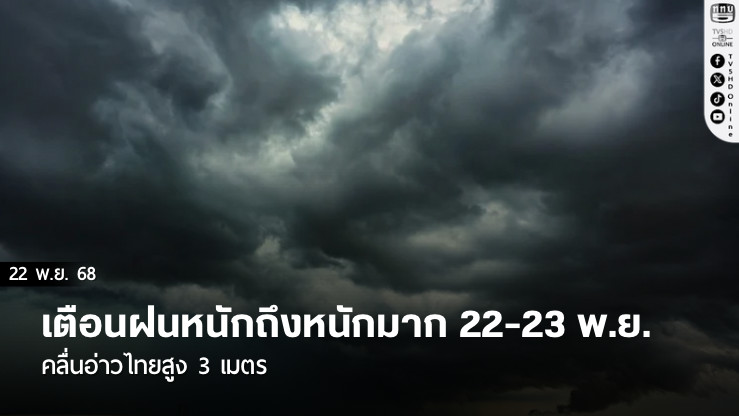 ใต้ยังวิกฤต! เตือนฝนหนักถึงหนักมาก 22-23 พ.ย. คลื่นอ่าวไทยสูง 3 เมตร