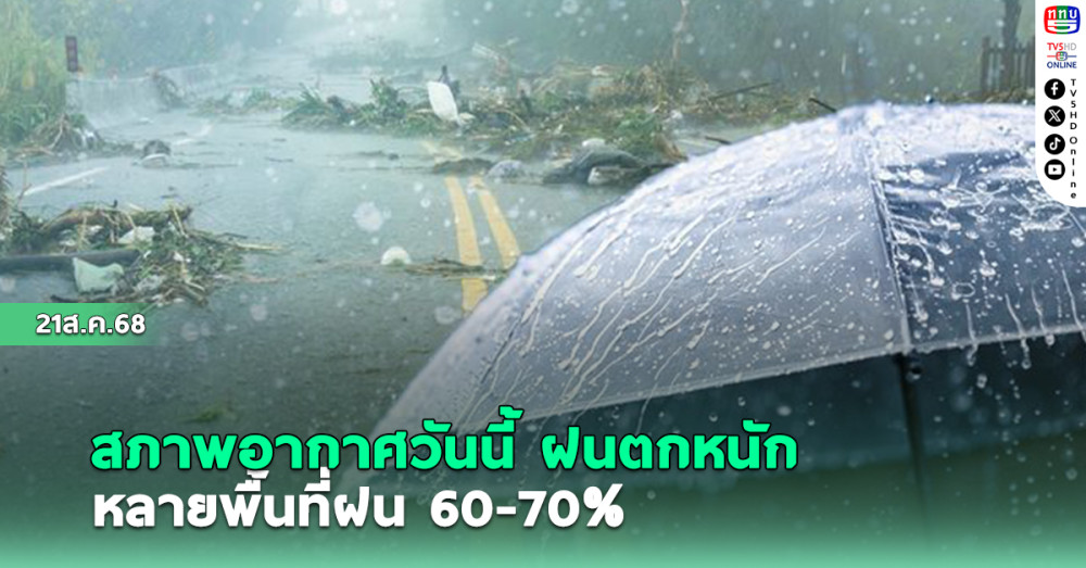สภาพอากาศวันนี้ ฝนเพิ่มขึ้น-ฝนตกหนัก หลายพื้นที่ฝน 60-70%