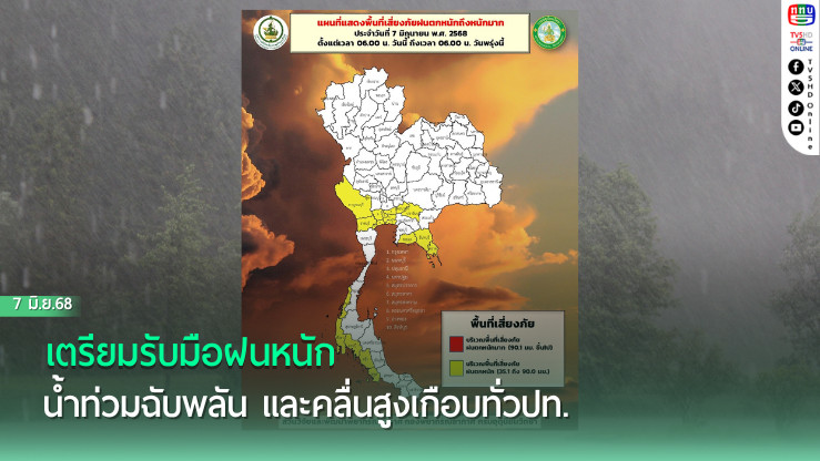 เตรียมรับมือฝนหนัก น้ำท่วมฉับพลัน และคลื่นสูงเกือบทั่วปท.