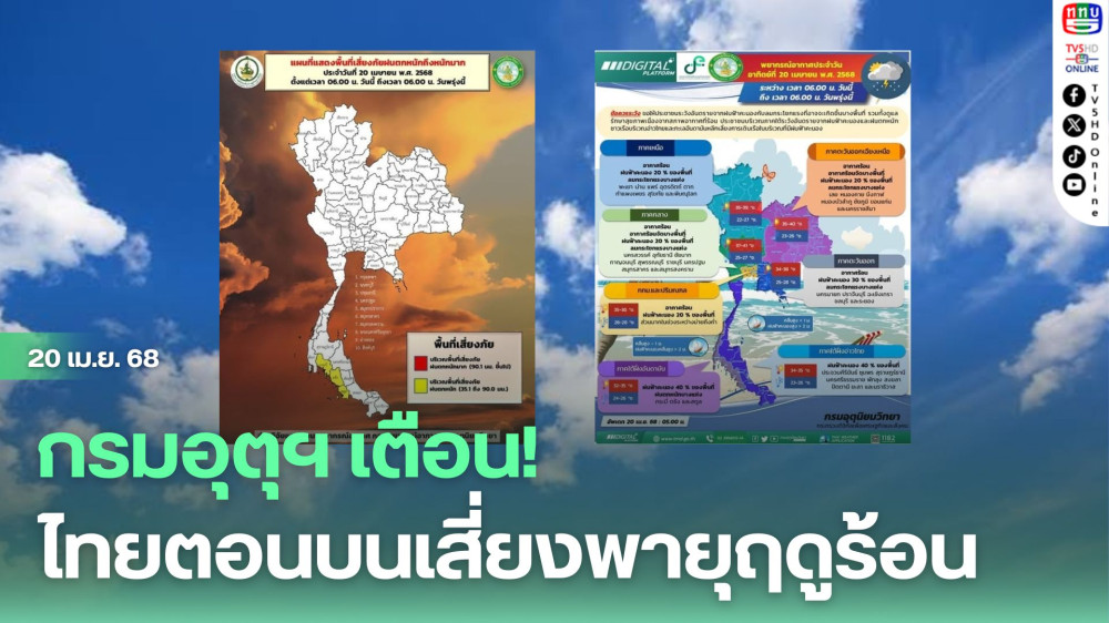 กรมอุตุฯ เตือน! ไทยตอนบนเสี่ยงพายุฤดูร้อน