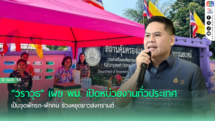 “วราวุธ” เผย พม. เปิดหน่วยงานทั่วประเทศ เป็นจุดพักรถ-พักคน ช่วงหยุดยาวสงกรานต์